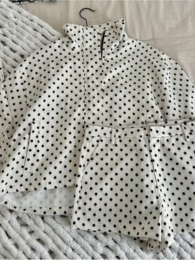 Brand New - White Polka Dot Bomber Jacket & Shorts Set - Classic Black Dot Print